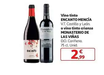 Alcampo Vino tinto encanto mencía v.t. castilla y león. o vino tinto crianza monasterio de las viñas d.o. cariñena, oferta
