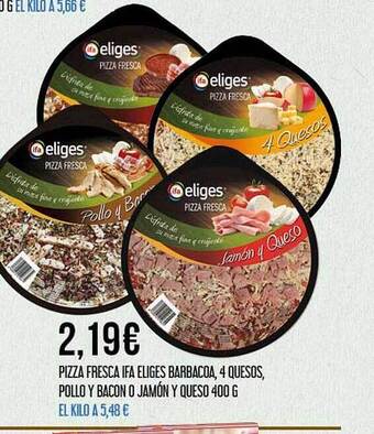 Claudio Pizza fresca ifa eliges barbacoa, 4 quesos, pollo y bacon o jamón y queso 400 g oferta