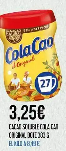 Claudio Cacao soluble cola cao original bote 383 g oferta