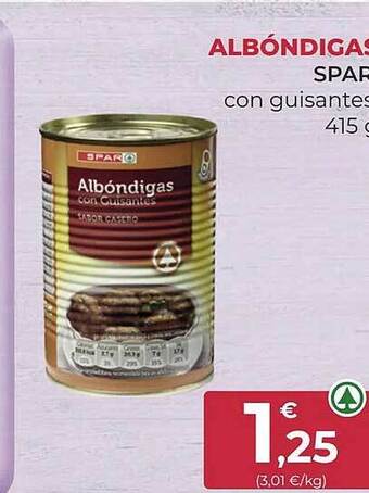 SPAR Gran Canaria Albóndigas spar con guisantes oferta
