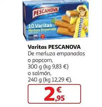 Alcampo Varitas pescanova de merluza empanadas o popcorn o salmón oferta