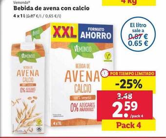 Lidl Vemondo bebida de avena con calcio oferta