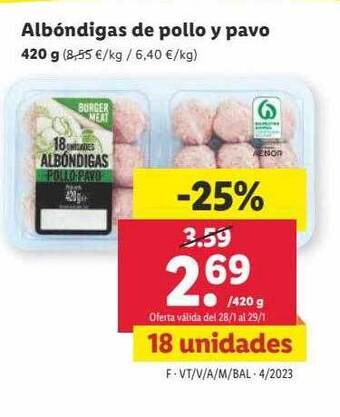 Lidl Albóndigas de pollo y pavo oferta