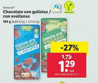 Lidl Vemondo chocolate con galletas - con avellanas oferta