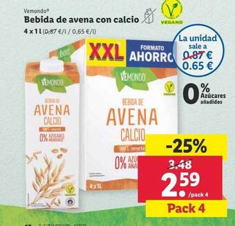 Lidl Vemondo bebida de avena con calcio oferta