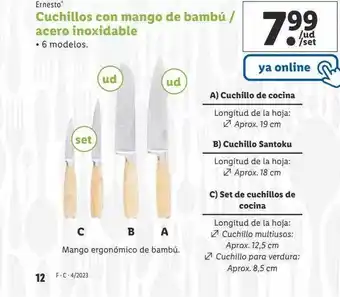 Lidl Ernesto cuchillos con mango de bambú - acero inoxydable oferta