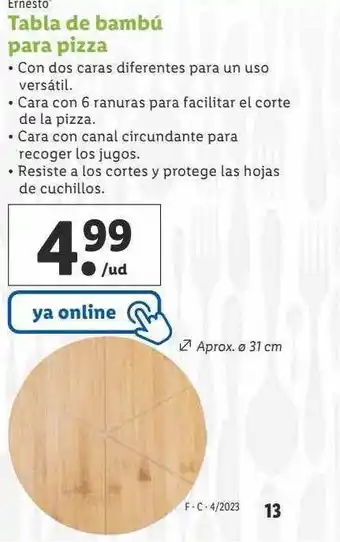 Lidl Ernesto tabla de bambú para pizza oferta