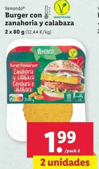 Lidl Vemondo burger con zanahoria calabaza oferta