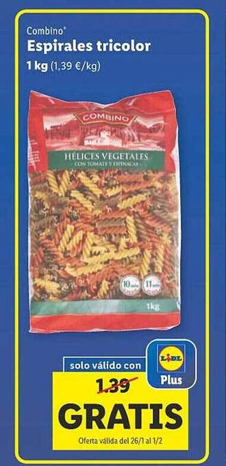 Lidl Combino espirales tricolor 1 kg oferta