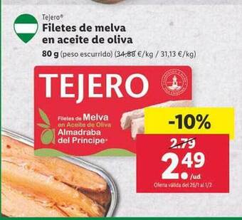 Lidl Tejero filetes de melva en aceite de oliva 80 g oferta