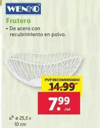 Lidl Wenko frutero de acero con recubrimiento en polvo oferta