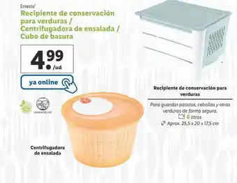 Lidl Ernesto recipiente de conservación para verduras - centrifugadora de ensalada - cubo de basura oferta