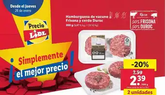 Lidl Hamurguesa de vacuno frisona y cerdo duroc oferta
