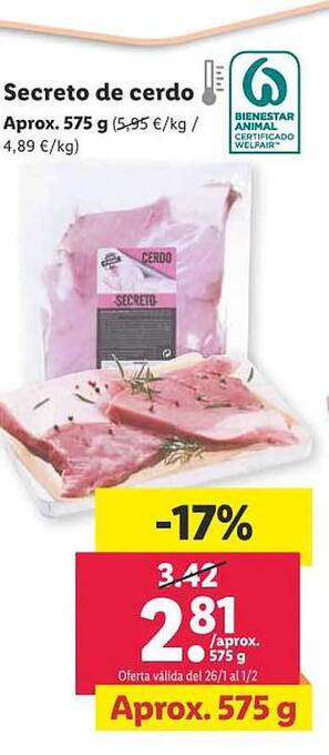 Lidl Secreto de cerdo oferta