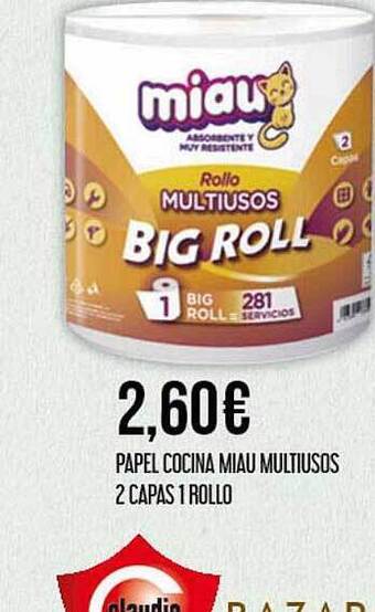 Claudio Papel cocina miau multiusos 2 capas 1 rollo oferta