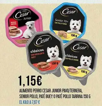 Claudio Alimento perro cesar junior pavo-ternera, senior pollo, paté buey o paté pollo tarrina 150 g oferta