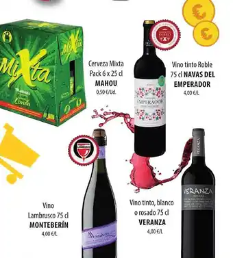 Spar Tenerife Cerveza mixta pack 6 mahou vino tinto roble navas del emperador vino lambrusco monteberin vino tinto blanco o rosado veranza oferta