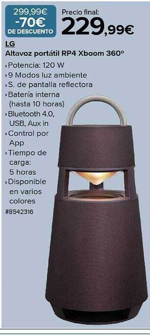 Costco Lg altavoz portátil rp4 xboom 360° oferta