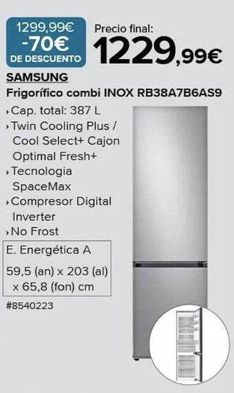 Costco Samsung frigorífico combi inox rb38a7b6as9 oferta