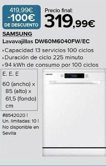 Costco Samsung lavavajillas dw60m6040fw-ec oferta