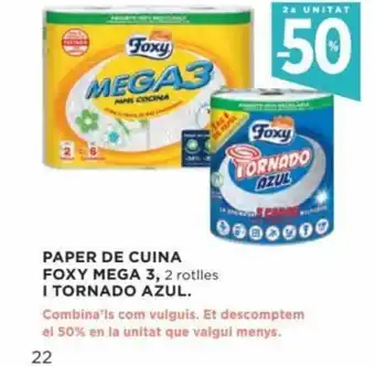 Hipercor Paper De Cuina Foxy Mega 3 I Tornado Azul oferta