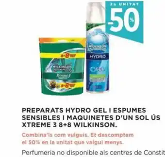 Hipercor Preparats Hydro Gel I Espumes Sensibles I Maquinestes D'Un Sol Us Xtreme 3 8+8 Wilkinson oferta