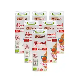 Pack 6 l bebida vegetal de almendra sin azúcar bio ecomil
