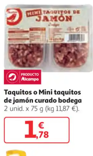 Alcampo Taquitos o Mini taquitos de jamón curado bodeja oferta