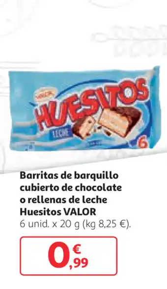 Alcampo Huesitos Valor Barritas de barquillo cubierto de chocolate o rellenos de Leche 6 unid. x 20g oferta