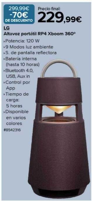 Costco Lg altavoz portátil rp4 xboom 360° oferta