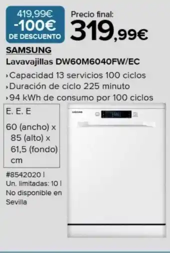 Costco Samsung lavavajillas dw60m6040fw ec oferta