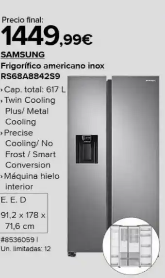 Costco Samsung frigorífico americano inox rs68a8842s9 oferta