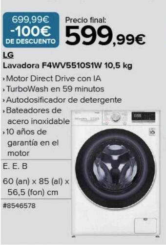 Costco Lg lavadora f4wv5510s1w 10.5kg oferta