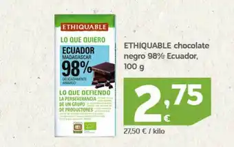 HiperDino Ethiquable chocolate negro 98% ecuador oferta