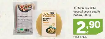 HiperDino Ahimsa salchicha vegetal queso o gofu natural oferta