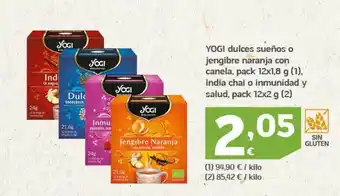 HiperDino Yogi dulces sueños o jengibre naranja con canela, india chai o inmunidad y salud oferta