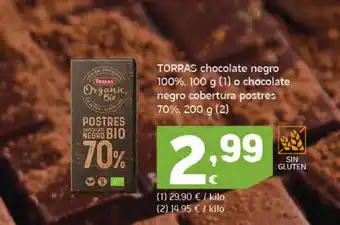 HiperDino Torras chocolate negro 100% o chocolate negro cobertura postres 70% oferta