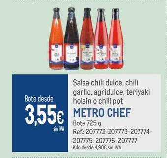 Makro Salsa chili dulce, chili garlic, agridulce, teriyaki hoisin o chili pot metro chef oferta