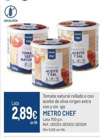 Makro Tomate natural rallado o con aceite de oliva virgen extra con y sin ajo metro chef oferta
