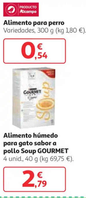 Alcampo Soup Gourmet Alimento para perro 300g Alimento húmedo para gato sabor o pollo 4 unid. 40g oferta