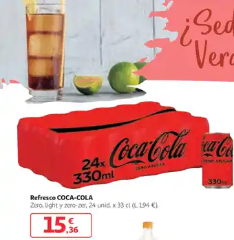 Alcampo Coca-Cola Refresco Zero, light y zero-zer, 24 unid. x 33 cl oferta