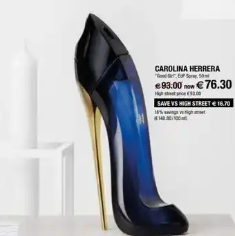 Ryanair Carolina herrera "good girl", edp spray, 50ml €93.00 now €76.30 high street price €93.00 save vs high street € 16.70 18% s oferta