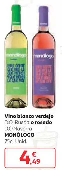 Alcampo Monólogo Vino blanco verdejo D.O. Rueda o rosado D.O. Navarra 75 cl. Unid. oferta