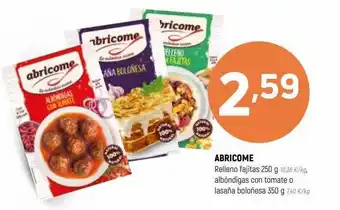 Coviran Abricome relleno fajitas albóndigas con tomate o lasaña boloñesa oferta