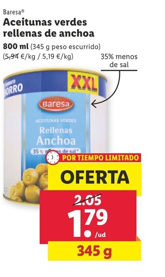 Lidl Aceitunas Verdes Rellenas de Anchoa oferta