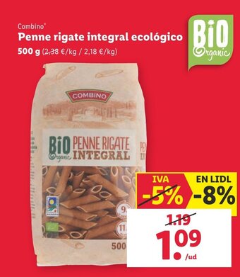Lidl Penne Rigate Integral Ecológico oferta