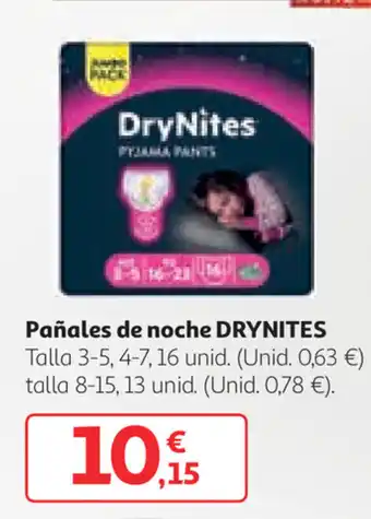 Alcampo Drynites Pañales de noche Talla 3-5, 4-7, 16 unid. oferta