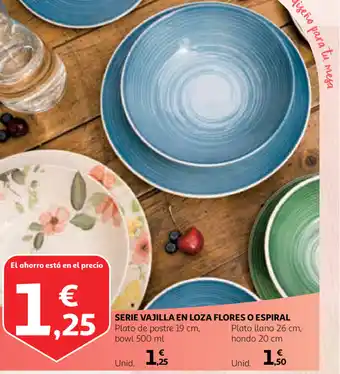 Alcampo Serie Vajilla En Loza Flores O Espiral Plato de postre 19 cm, bowl 500ml oferta