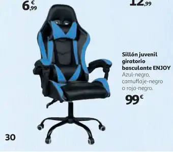 Alcampo Sillón juvenil giratorio basculante Enjoy azul-negro camuflage-negro o roja-negro oferta