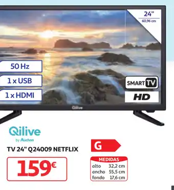 Alcampo Qilive HD Smart TV 24" Q24009 Netflix 50 Hz 1 x USB 1 x HDMI oferta